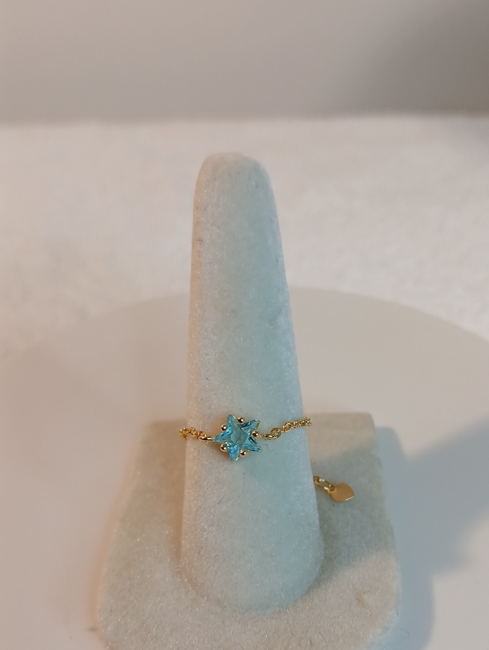 Gold Chain Ring with Blue Star Gemstone
